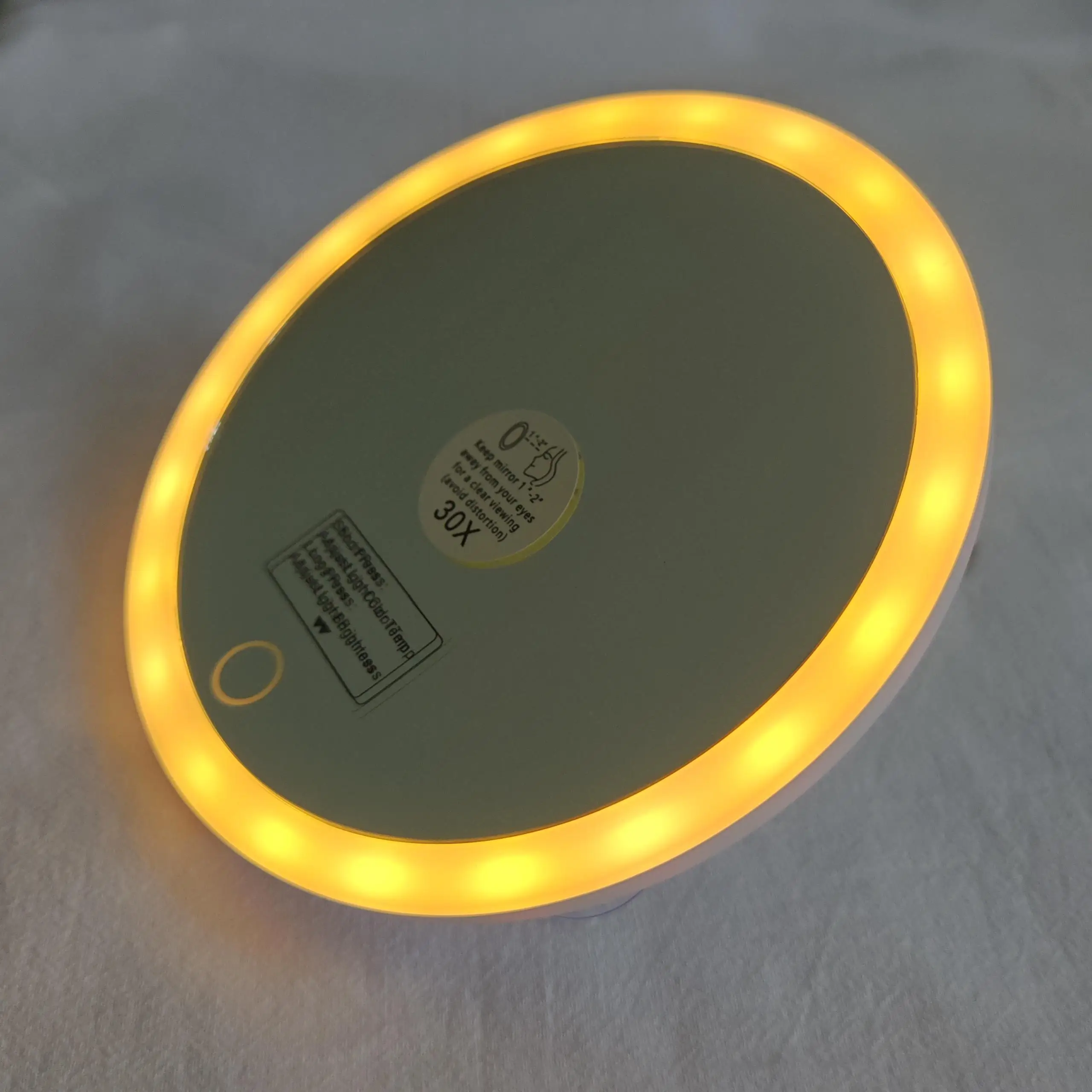 cute 6 inch travel size round white/black portable led face mirrors with magnification 5x 10x 20x 30x times 360 with stand