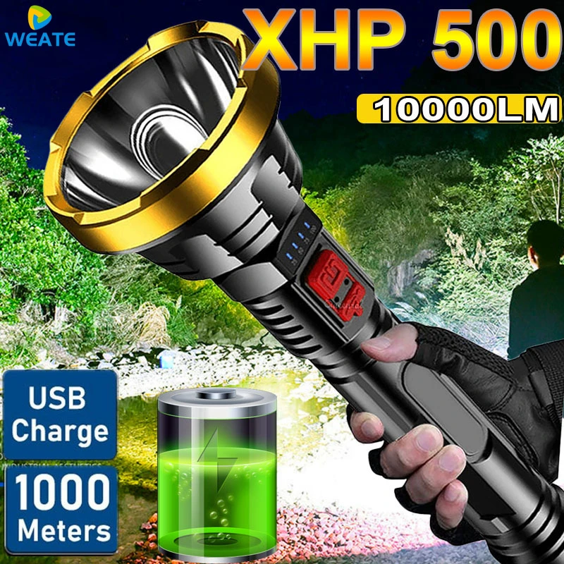 

500000LM Powerful LED Flashlight P700 Tactical Flash light Long Range 1000m Torch Waterproof Camping Hand Light USB Rechargeable