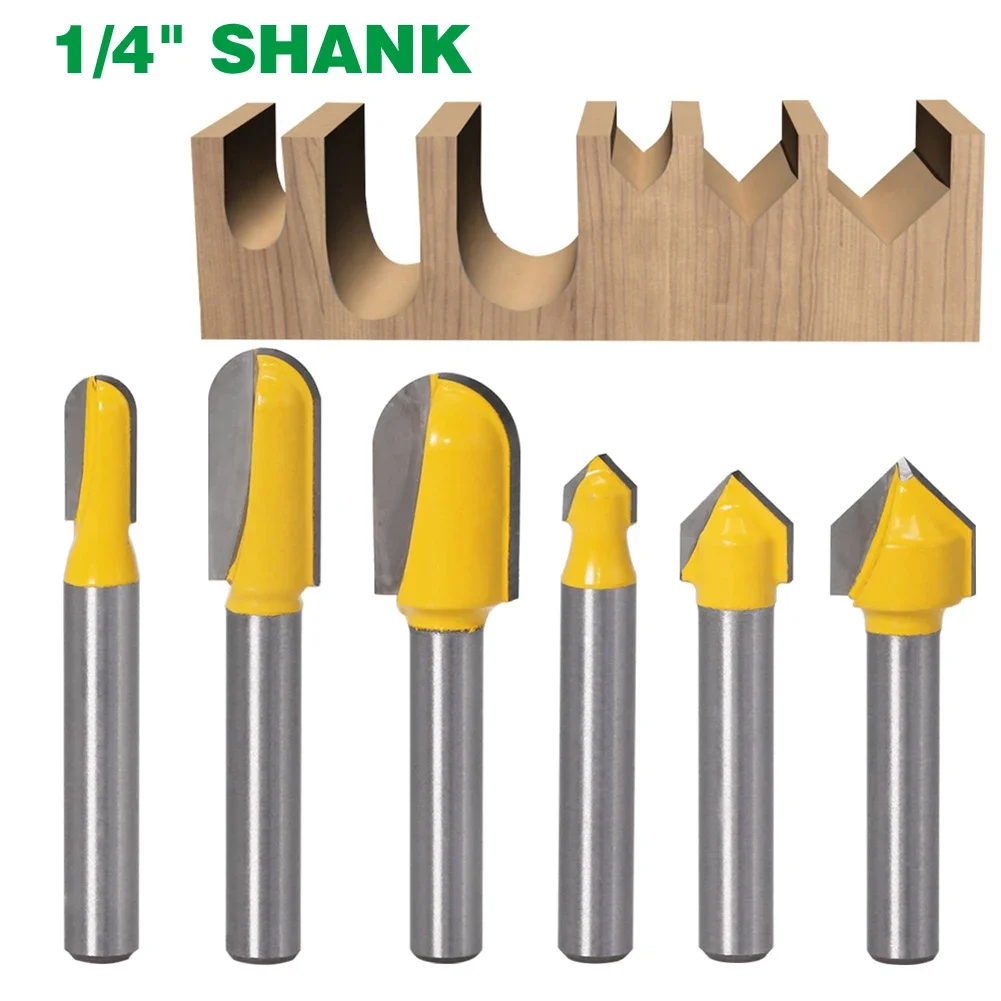 1PC 1/4 "6.35MM Shank Milling CUTTER ไม้แกะสลัก Rounf Nose Bit 90 องศา V-Groove Router Bits ชุด Core กล่องสําหรับงานไม้