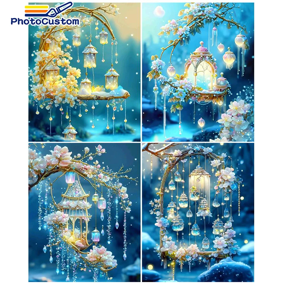 

PhotoCustom Diy Oil Painting By Numbers Landscape HandPainted Wind Chime Picture Acrylic Paint Wall Art For Adult Kit Home Decor