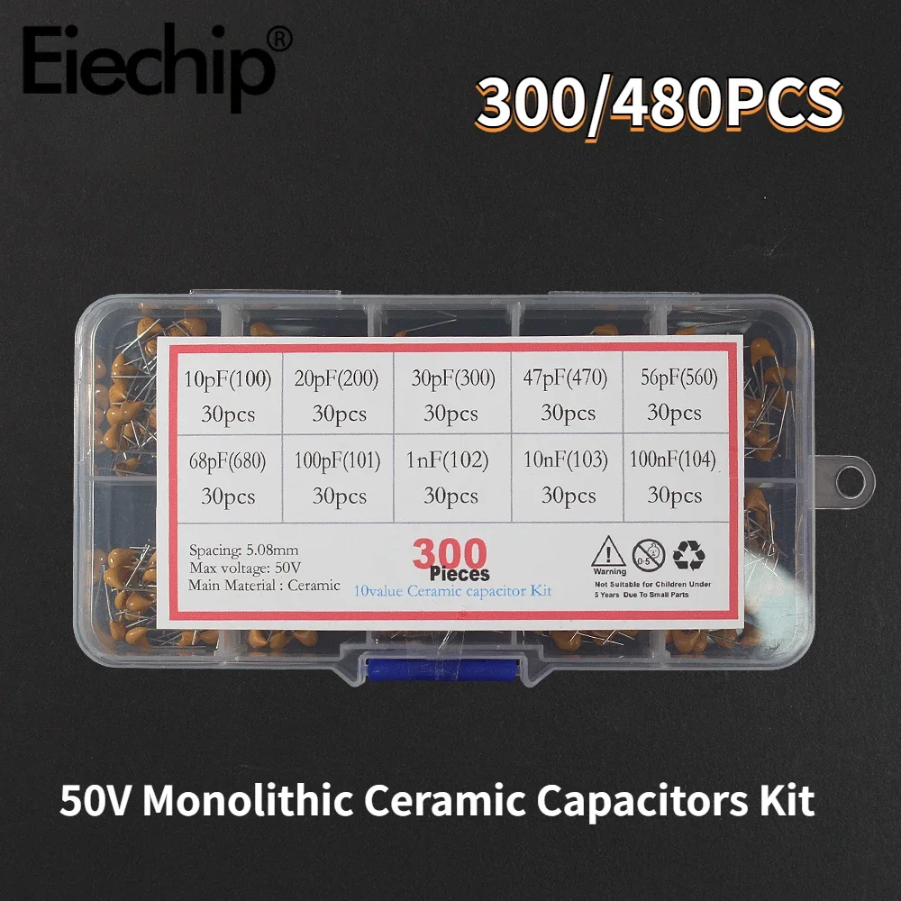 50V Monolithic Ceramic Capacitor Assorted KitCapacitors 10P-100NF 10pF-10uF Monolithic Capacitor 0.1uF 0.22uF 0.47uF 2.2uF 4.7uF