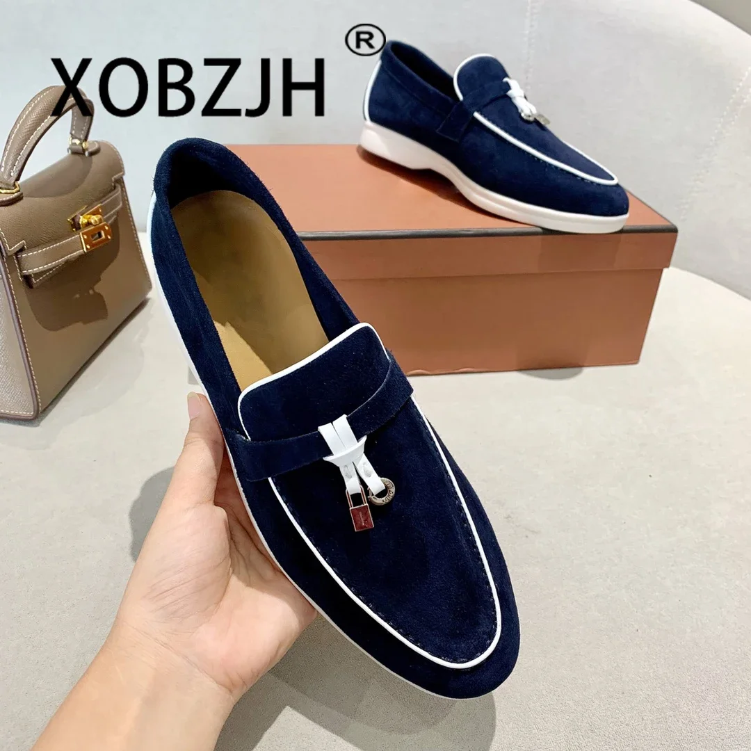 Moccasines Loafers Summer Walk Shoes Suede Women Spring Autumn Fashion Causal Leather Metal Pendant Flat Shoes Lazy SlipOn Mules