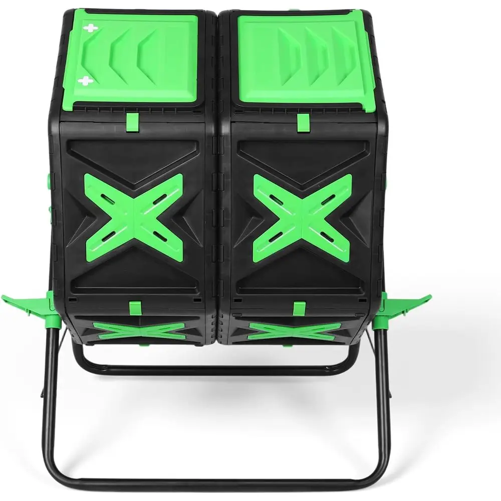 Fast Assembly Dual Chamber Tumbler Compost Bin - 140L Outdoor Garden Yard Composting System with Sliding Door
