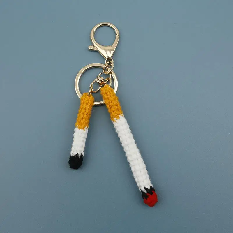 Handmade Cigarette Design Crochet Keyring Unique Knitted Charms for Stylish Bag Pendants