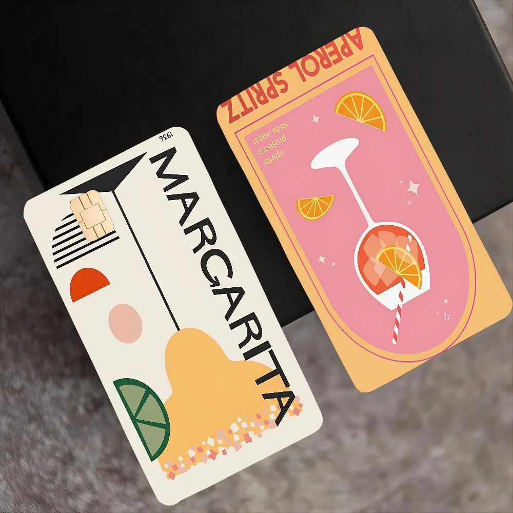 Cartoon Fruit Juice Mojito Aperol Spritz Game Film Cover Sticker Case For Small Chip Credit Debit Card Front Side