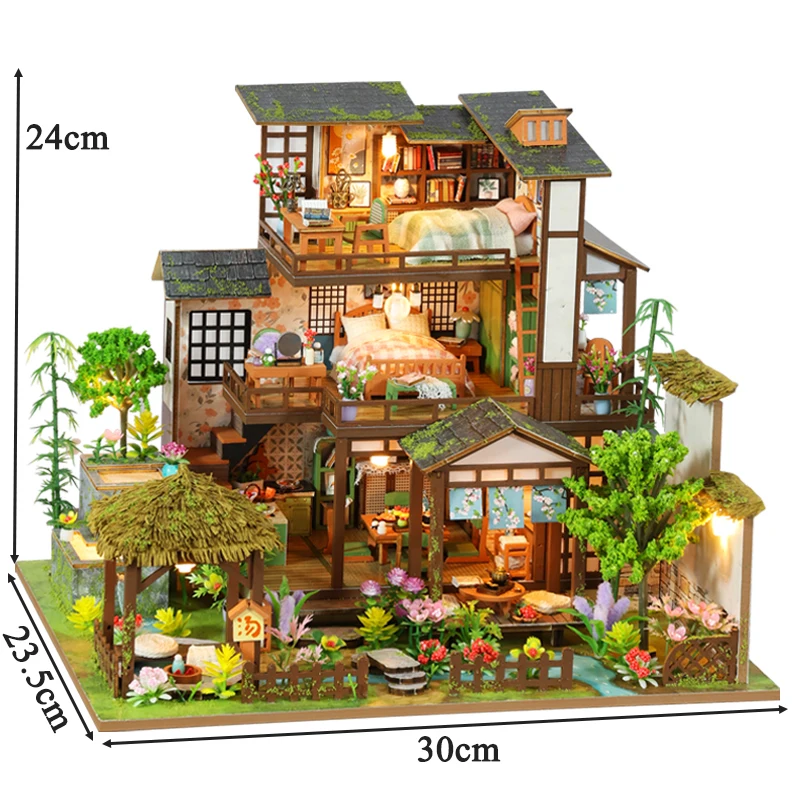 NEW DIY Wooden Doll House Bamboo Spring Courtyard Casa Miniature Building Kits Dollhouse With Furniture Big Villa Girls Gifts