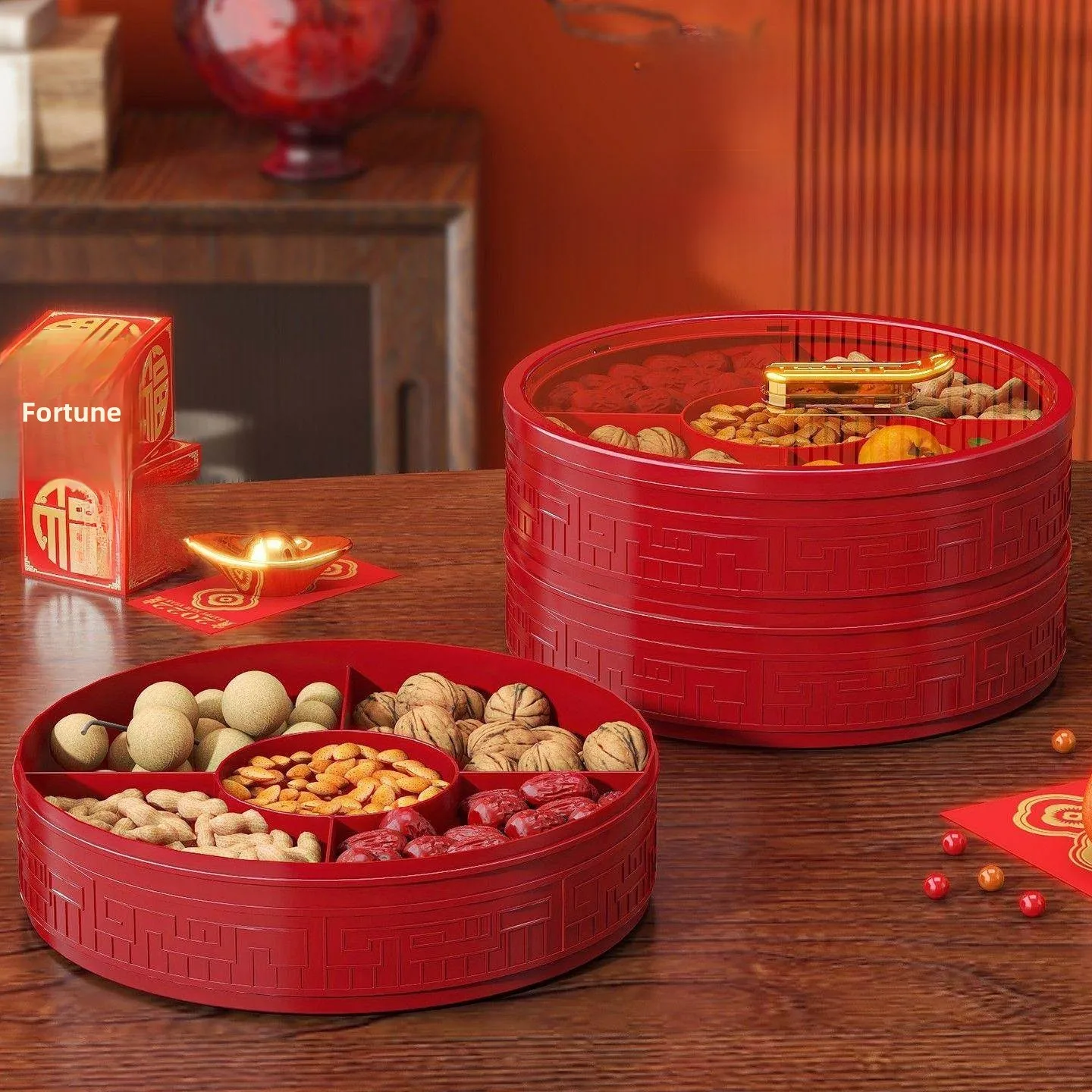 

Chinese Sle Festive Red Fruit Box Sna Organizer Living Room Candy Nuts Separator Storage Box Wedding Par Celebration
