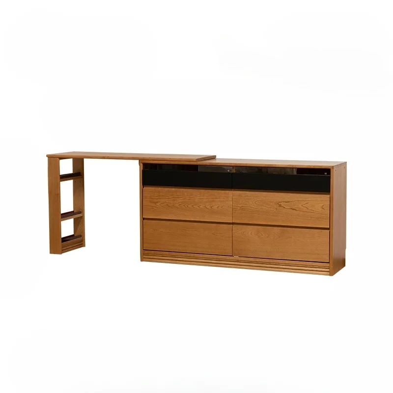 

Nordic Solid Wood Dresser Chest of Drawers Integrated Retractable Cherrywood Tailstock Bedroom Storage Corner Study Table