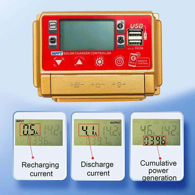 Imagem -04 - Hin 30 40 50 60a Bluetooth Wifi Controller Solar Dual Usb Output Lcd Display Mppt Painéis Solares Intelligentes Controlador de Charge de Batería