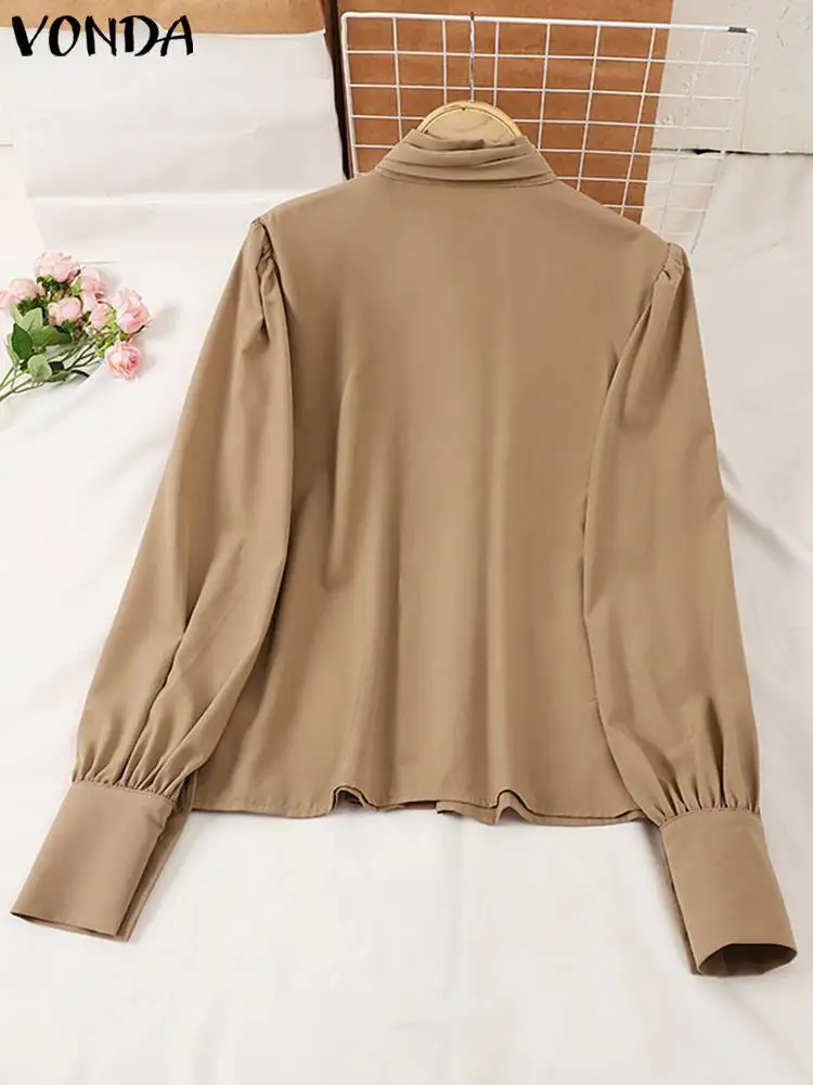 Vonda Oversized Casual Effen Blusas Dames Zomer Blouse Lange Mouw Tops Shirt Amerikaanse Mode Elegante Geplooide Vintage T-Shirts