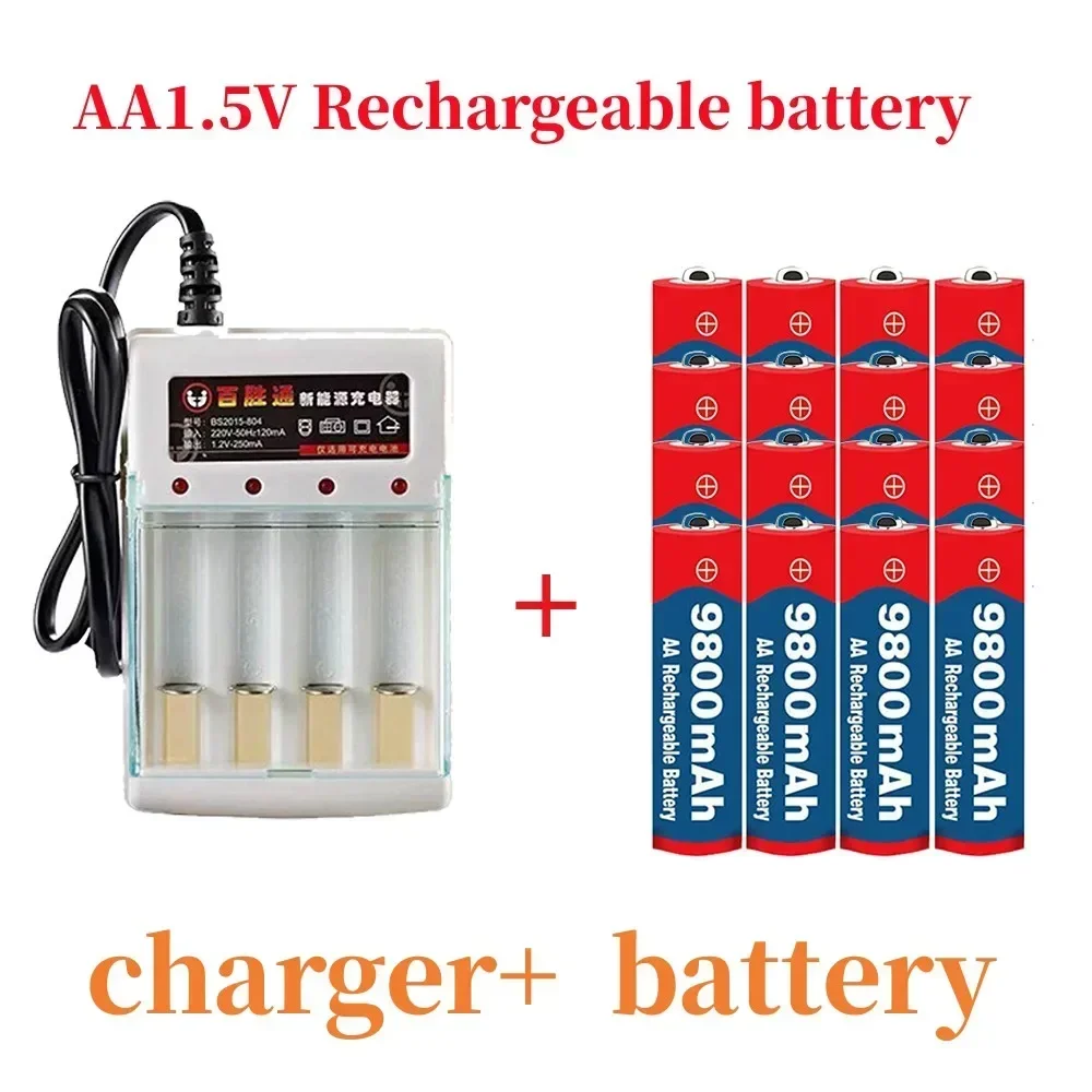 2023 New Tag AA battery 9800 mah rechargeable battery AA 1.5 V. Rechargeable New Alcalinas drummey +1pcs 4-cell battery charger