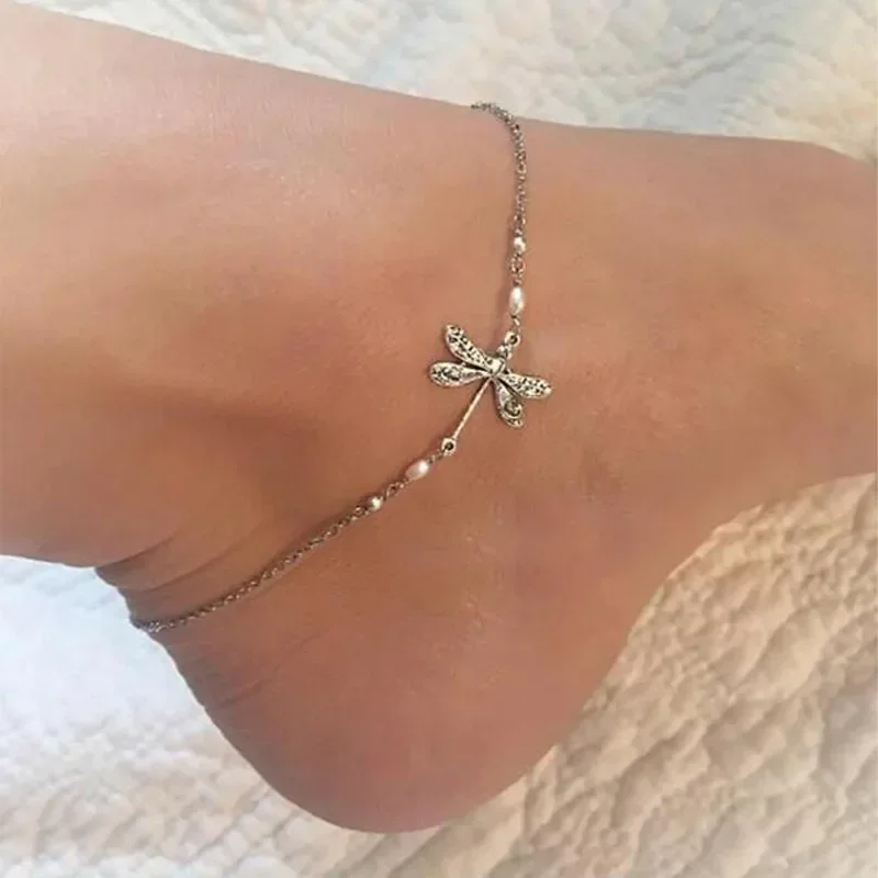 Little Dragonfly Charm Anklet with Silvertone Chain Dragonfly Jewelry Encouragement Gift for Women Teen Girls Dragonfly Anklet