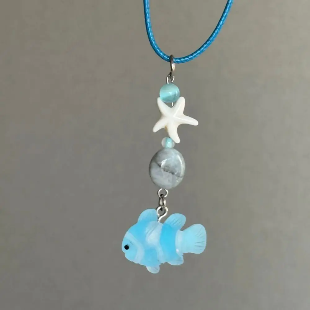Korean Style Cute Fish Necklace Minority Design Bead Starfish Necklace Jewelry Accessories Charms Resin Ornament Clavicle Chain