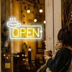 Neon led sinal de café decoração da sala parede pendurado led luzes sinal de néon restaurante café néon sinal aberto bem-vindo sinal de luz de néon