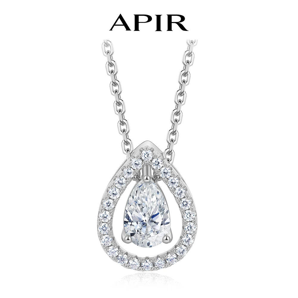 

APIR Moissanite Teardrop Necklace for Women 925 Sterling Silver Dainty Halo Pendant Daily Wear Birthday Anniversary Fine Jewelry