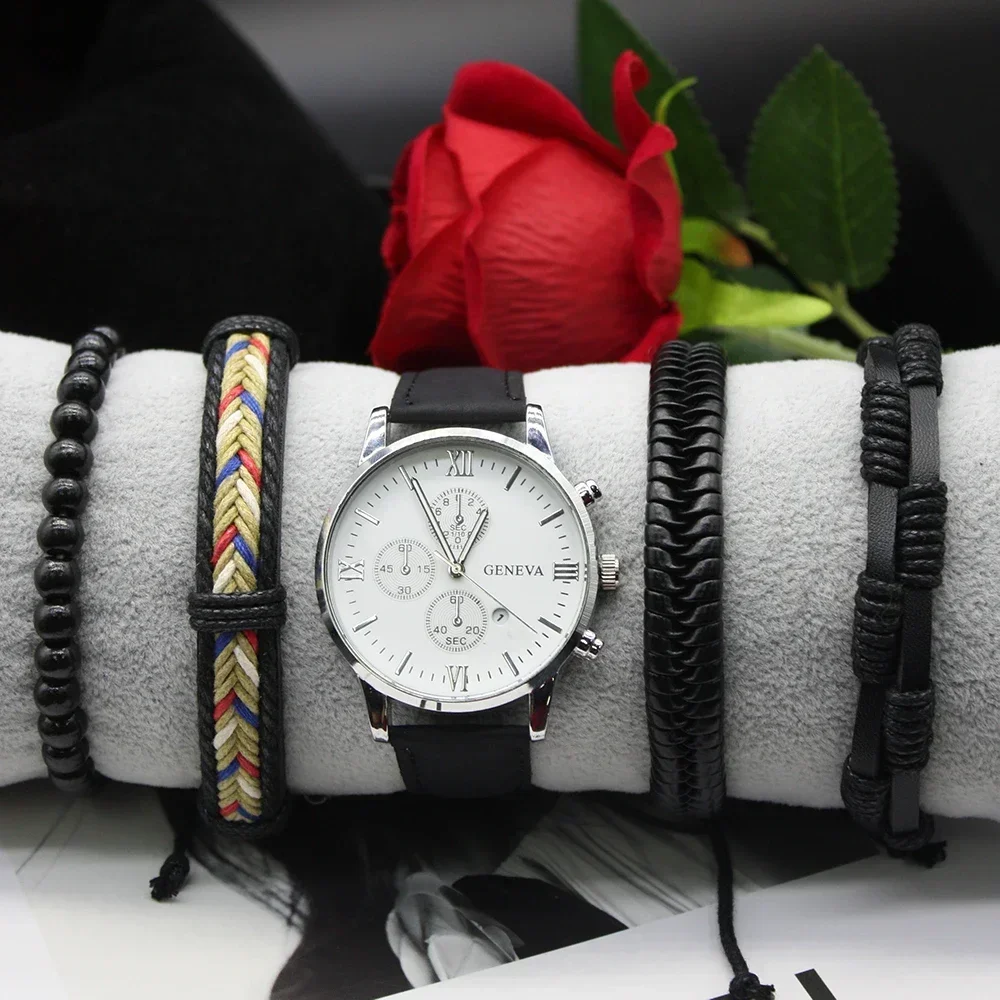 

5pcs set mens watch bracelet watches Fashion classic gorgeous automatic watch for gifts for men include bracelet box