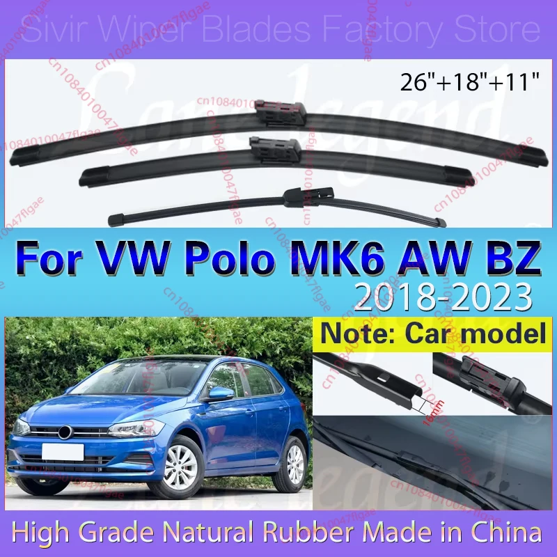 

Wiper Front Rear Wiper Blades Set For Volkswagen VW Polo MK6 AW BZ 2018 - 2023 Hatchback Windshield Windscreen Window 26"18"11"