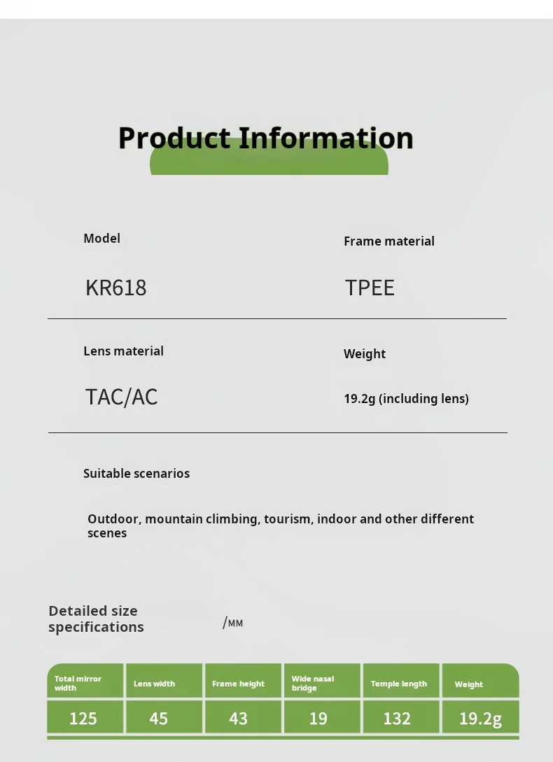 Yimaruili KR618 Eyeglasses — Frame Dimensions & Sizing Chart