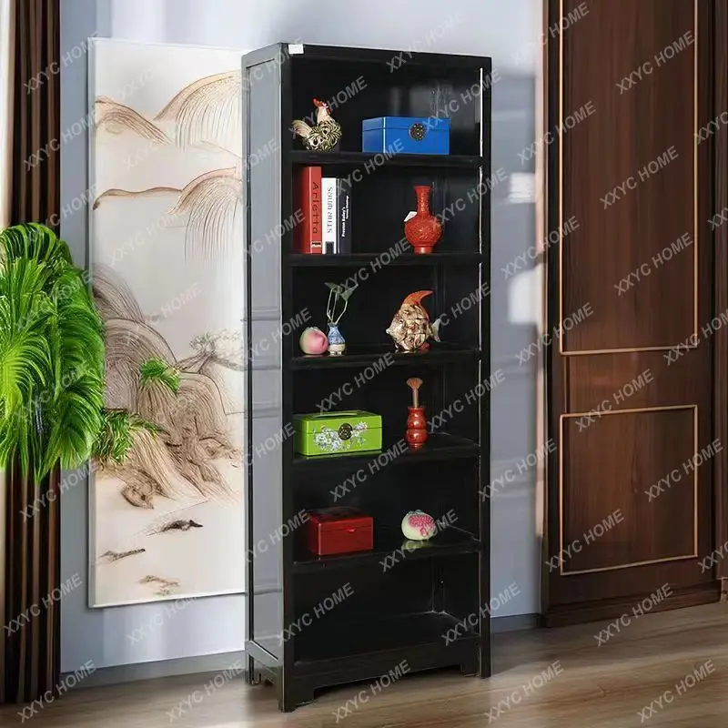 Six-layer solid wood bookcase, bookshelf, shelf display case, tea shelf, Bogu shelf, elm Duobao grid.