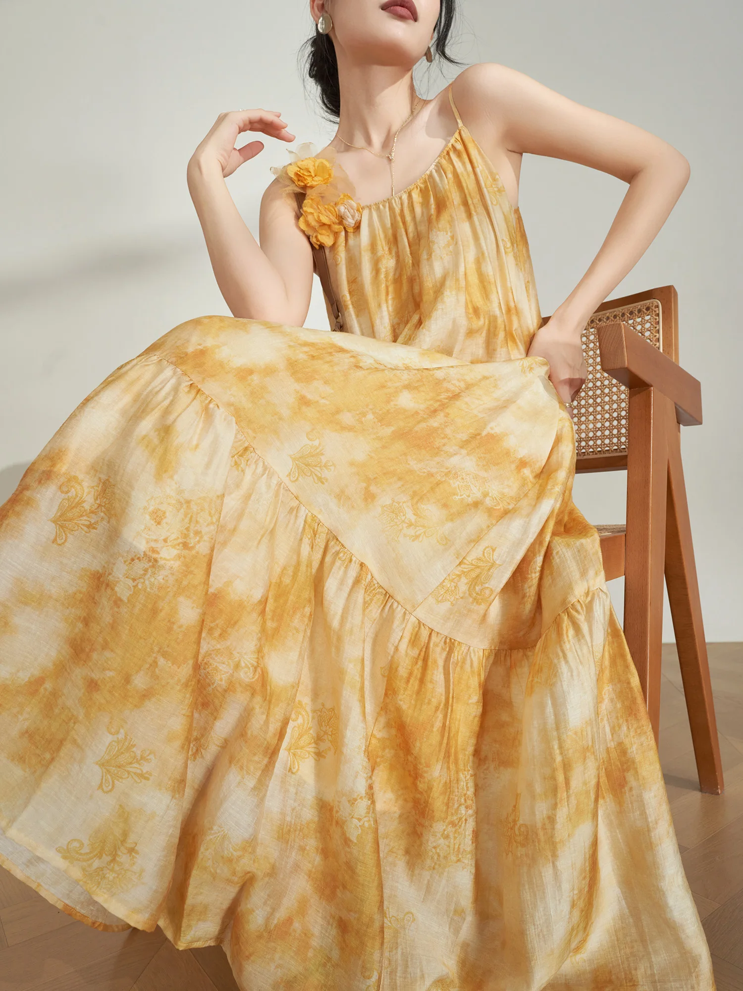 

Летнее макси-платье Flowing Era с принтом, женское, для пляжного отдыха, повседневное, свободного кроя, из полиэстера, с естественной линией талии, для городских прогулок