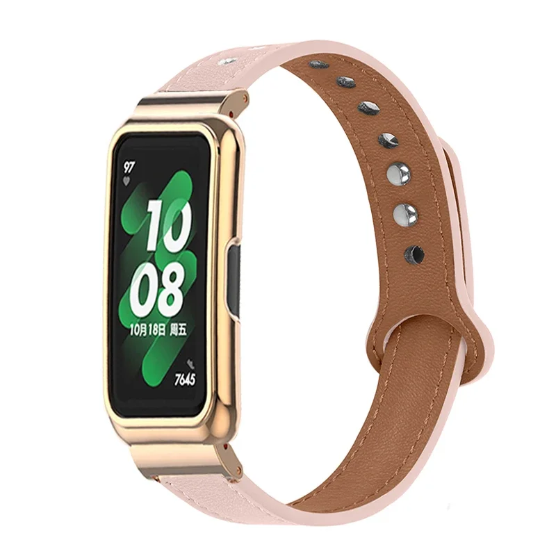 Etui na pasek do Huawei Band 8 7 6 Smartband Skórzana bransoletka do Honor Band 6 7 Opaska na rękę Metalowa osłona ochronna Shell