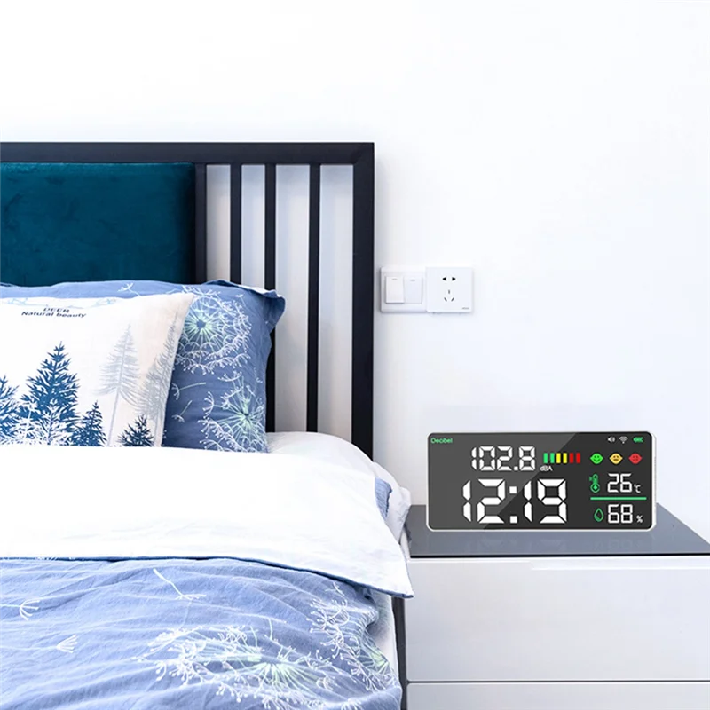 ABKN-Wall Mounted Smart Noise Tester Decibel Meter Temperature And Humidity Monitor LED Large Screen Decibel Meter