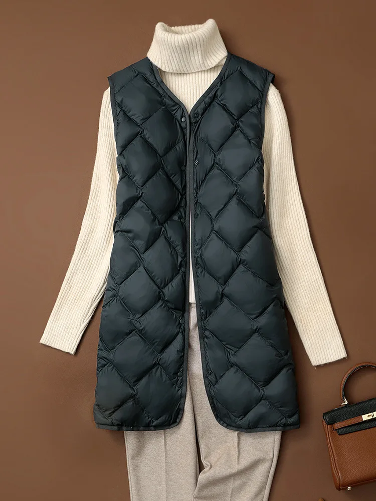 NewBang Long Ultra Light Down Vest Women Duck Down Vests Female Diamond Warm Lighteight O-neck Coat