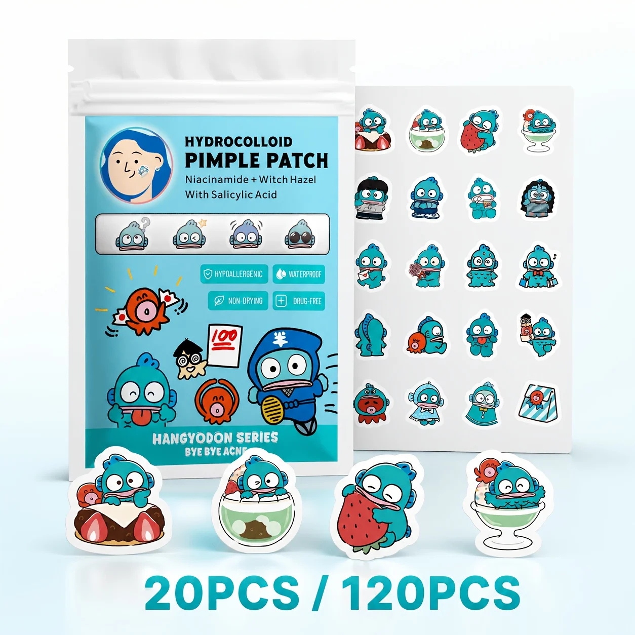 20/120PCS Sanrio Clownfish Acne Patch, hydrocolloid concealer patch, cute facial decoration, suitable for all skin types