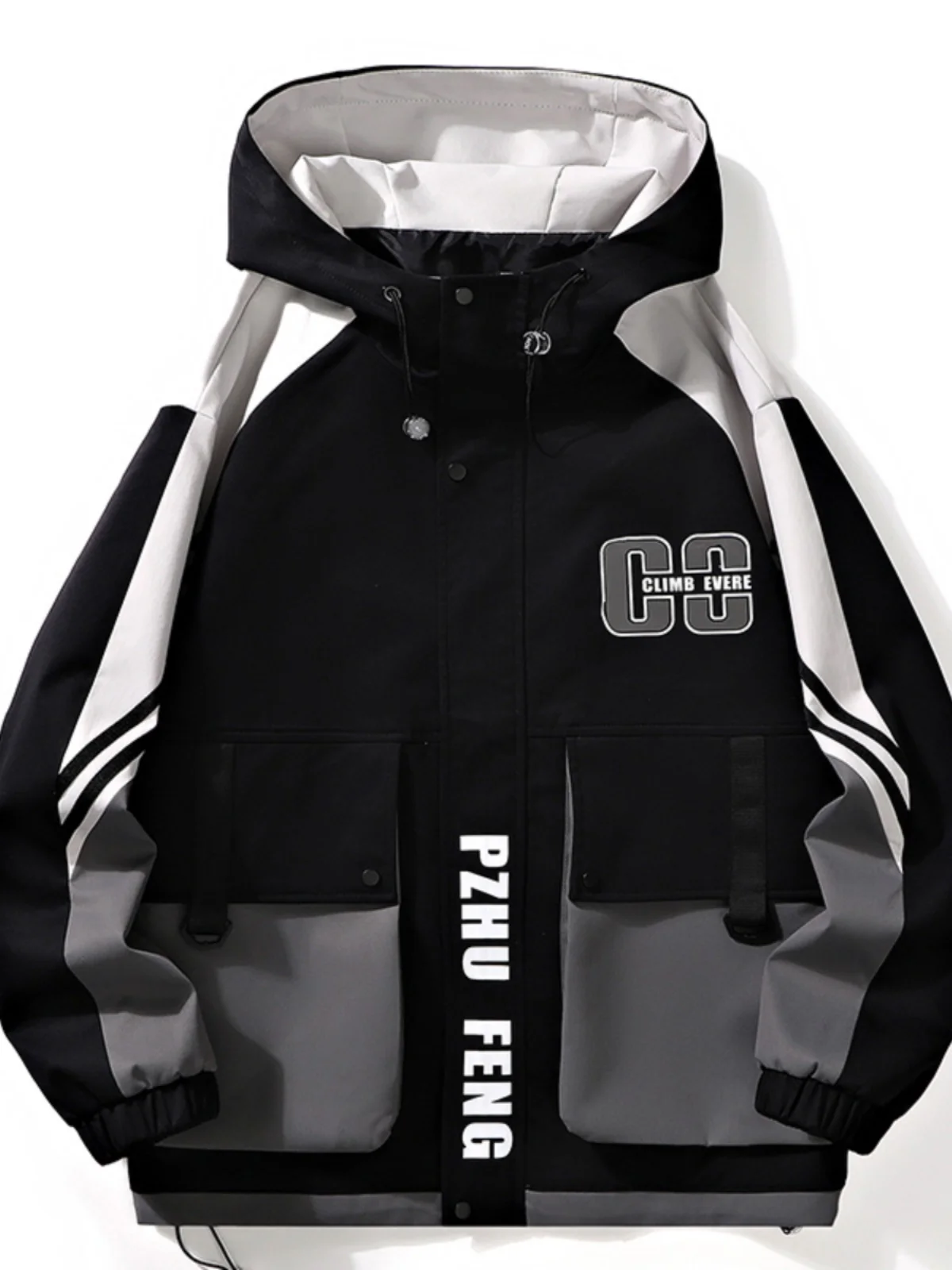 

Loose Casual Men's Jaet Spring Autumn Trendy Print Hooded Versatile Teenage Outerwear Polyester Windproof Zipper Closure