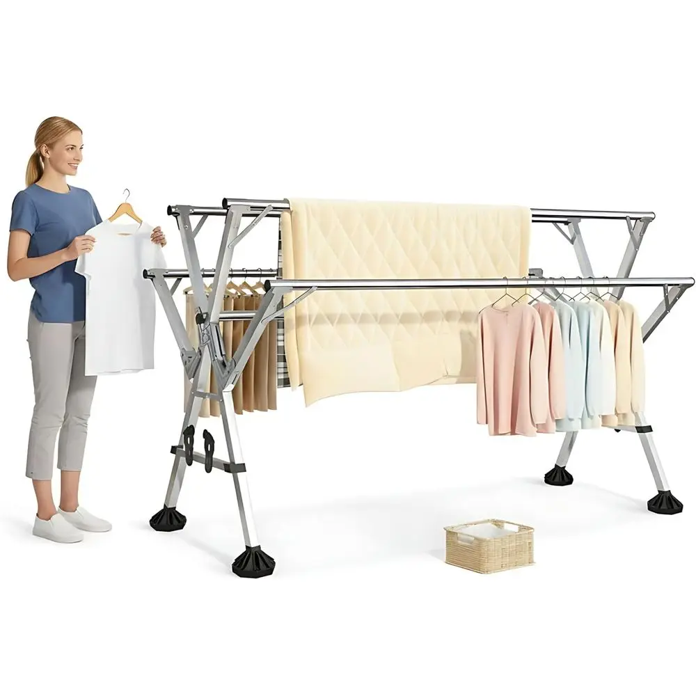 

Раздвижная сушилка для белья из нержавеющей стали, регулируемая и портативная, для использования в помещении и на улице, компактная, с высокой нагрузочной способностью