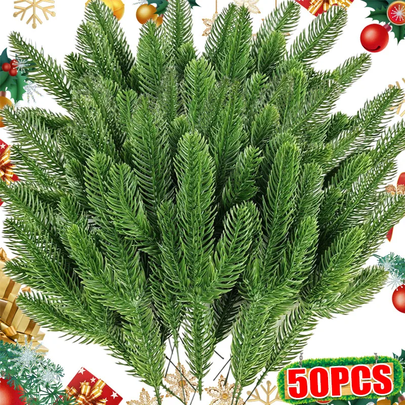 50/5PCS Artificial Pine Tree Branches Christmas Green Plants Fake Pine Needles DIY Garland Wreath Xmas Home Garden Decoration