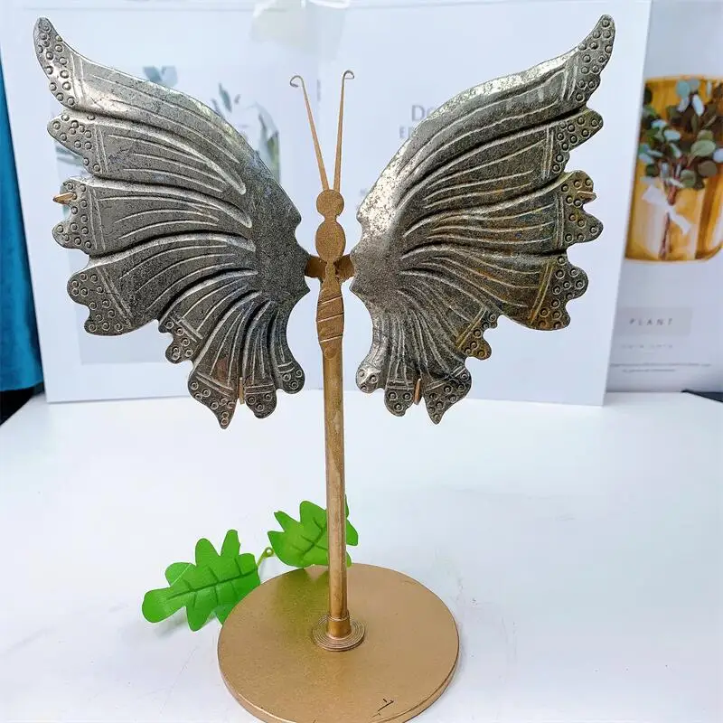 

Natural Pyrite Butterfly Wings Crystal Carving Crafts Healing Energy Stone Home Decoration Fengshui Birthday Gift 1pair