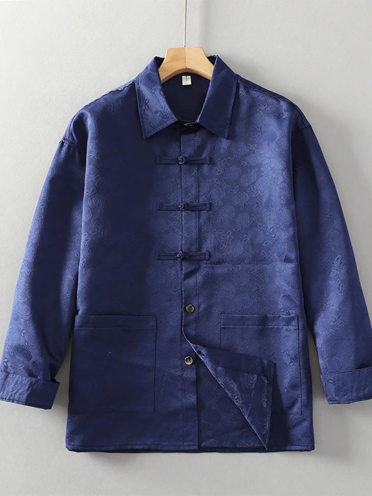 

Новая мужская куртка в китайском стиле с длинным рукавом, весна 2025, винтажная, с вышивкой, улучшенный костюм Тан, тренд Ханьфу