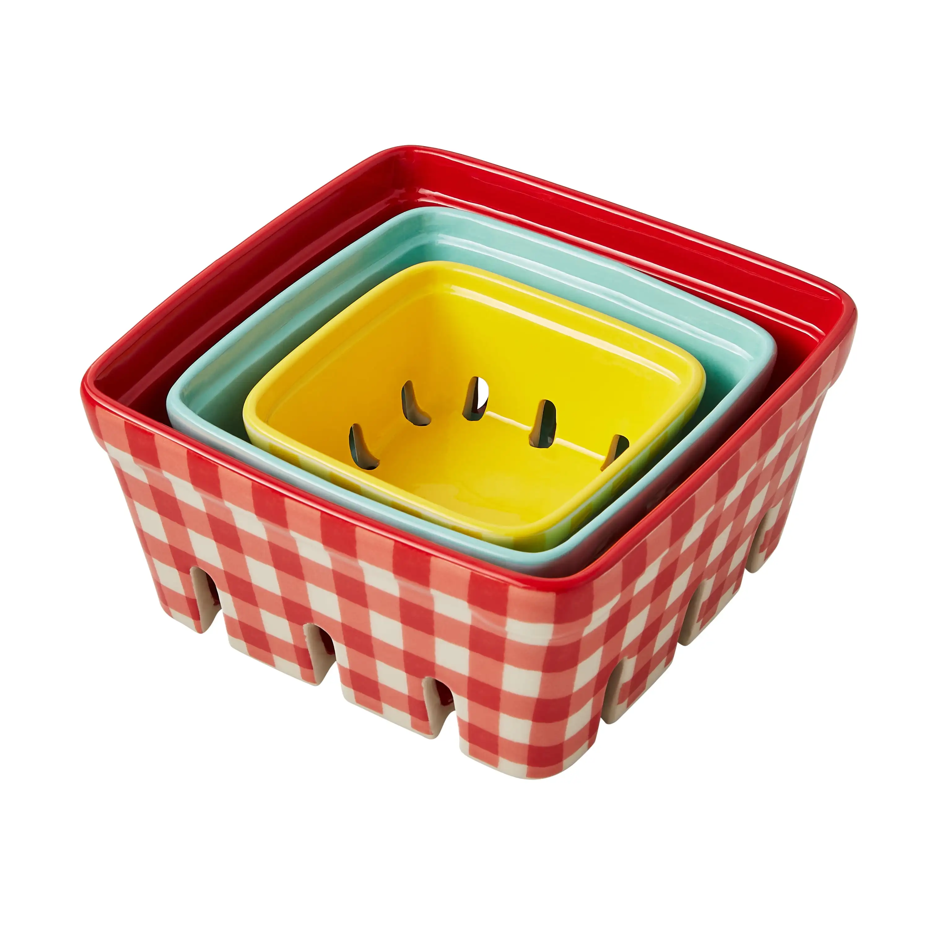 Gingham 3-teiliges Keramik-Obstkorb-Set