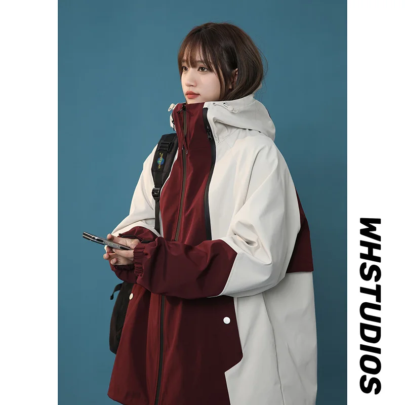 Autumn Vintage Windbreaker Jacket Women Harajuku Patchwork Streetwear Coats for Female Hip Hop Korean Tops Casual Paired Clothes