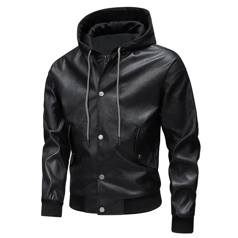

Autumn Winter PU Leather Jacket Men Solid Hooded Jacket PU Leather Motorcycle Coats Male Fashion Loose Drive Jackets