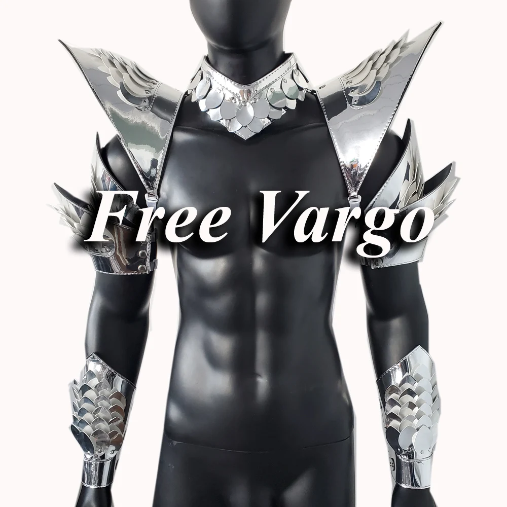 

Burning Man Holographic Silver Dragon Scale Armor,Festival Choker Cape,Rave Shoulder Piece Pads Carnival Festival Outfit Costume