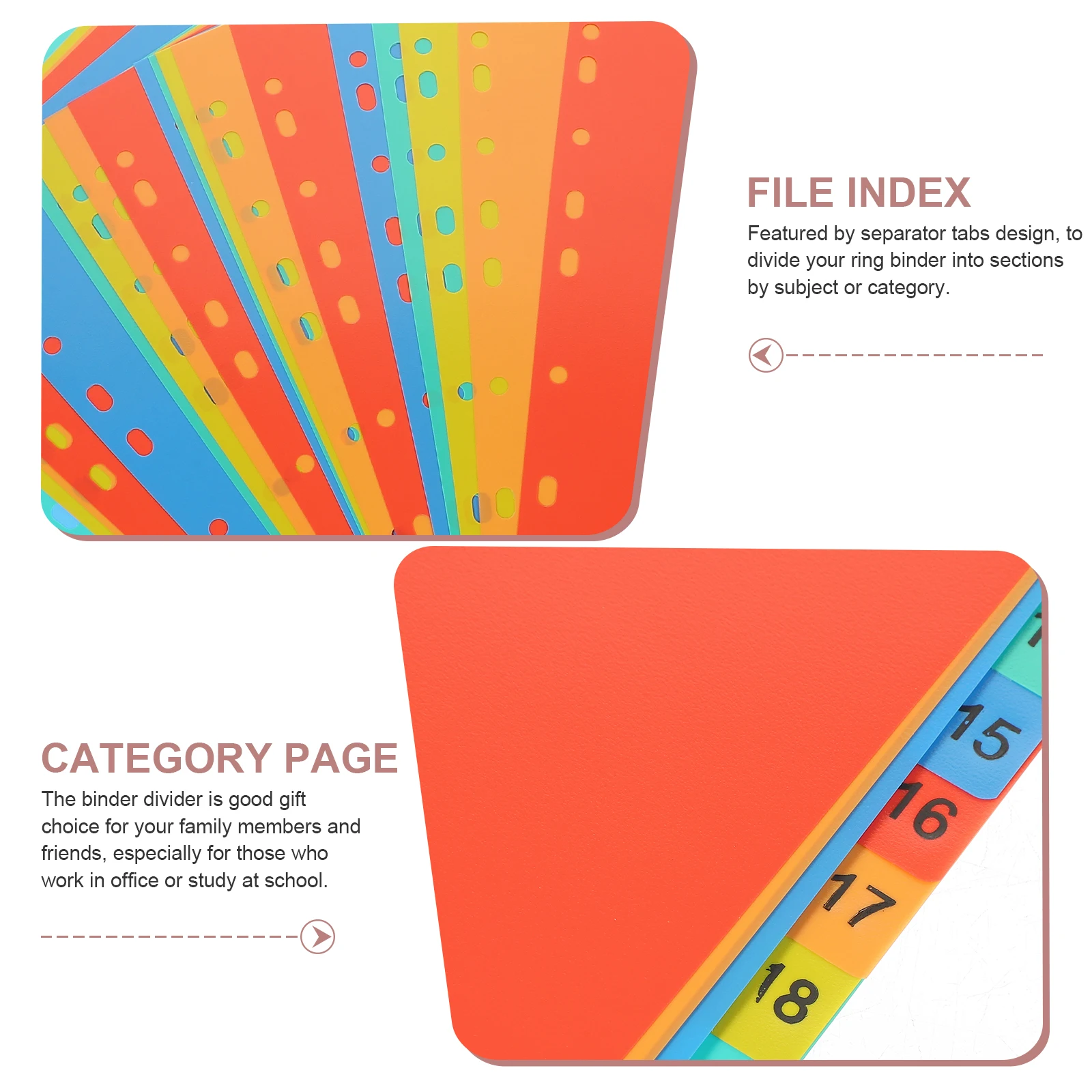 

20 Sheets Plastic Binder Page Dividers Colorful Index Page Office Supply Dividers Binder Separators Folder Supplies