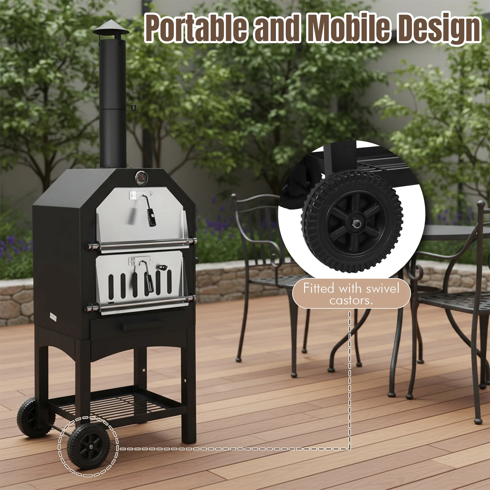 

2-Tier Charcoal BBQ Smoker Pizza Stone Pizza Shovel Large Patio Cooking Grill Outdoor Pizza Oven for Backyard Camping Tailgating