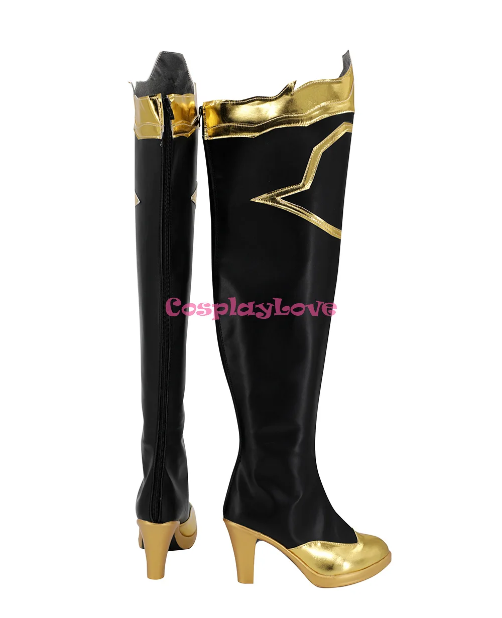 CosplayLove LOL Gioco The Righteous Kayle Nero Coslay Scarpe Stivali lunghi in pelle realizzati su misura