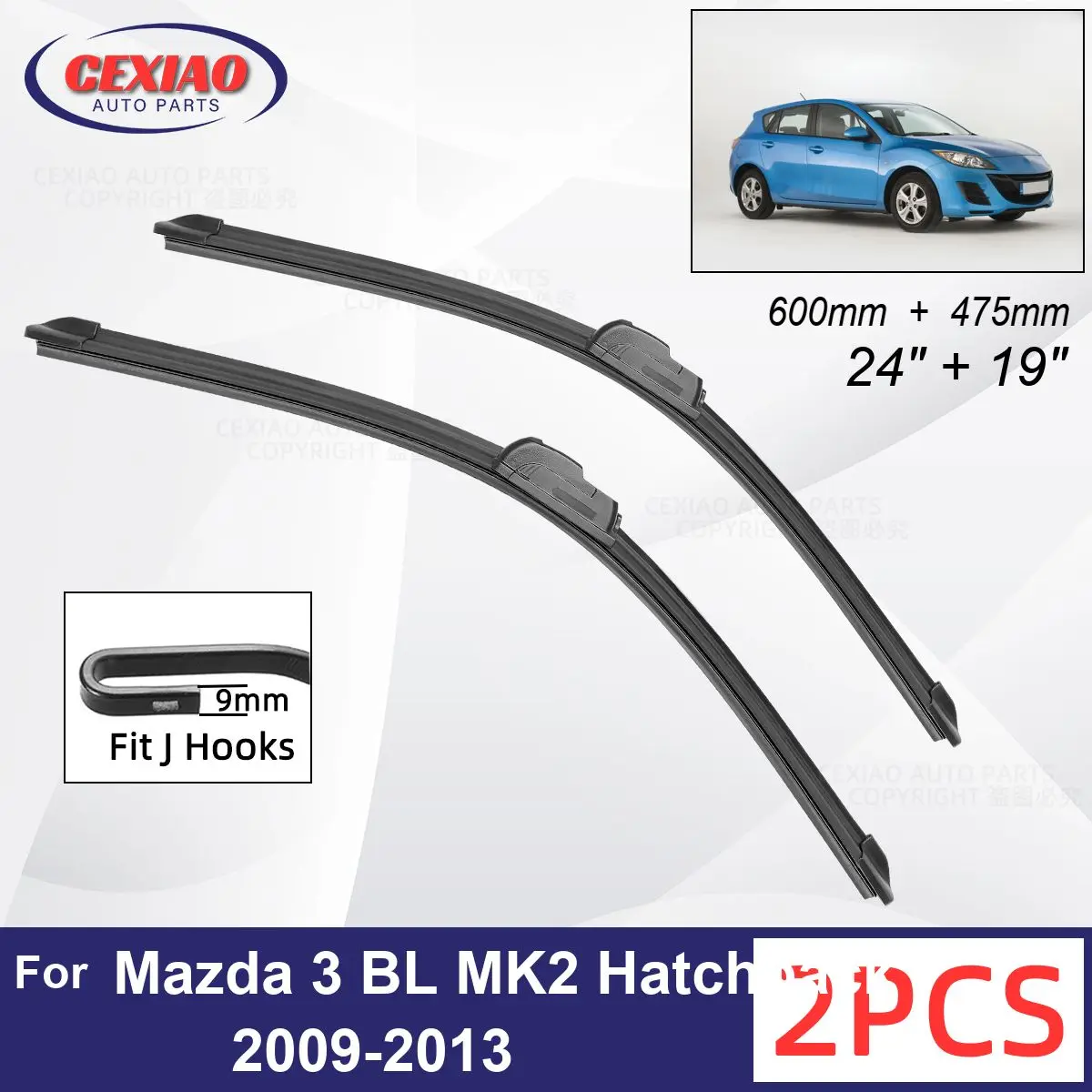 

Car Wiper For Mazda 3 BL MK2 Hatchback 2009-2013 Front Wiper Blades Soft Rubber Windscreen Wipers Auto Windshield 24"+19"