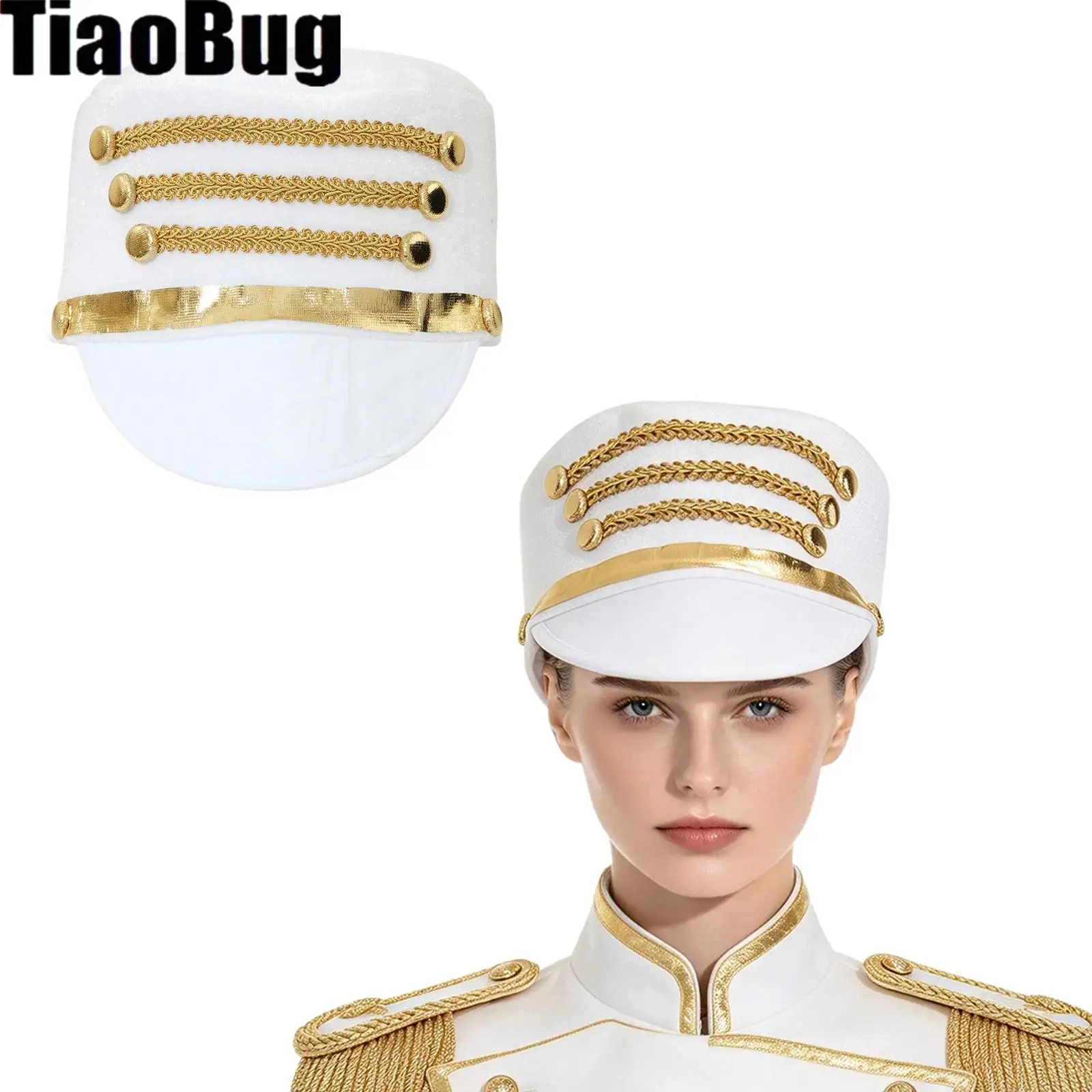 Adults Majorette Hat Gold Braids Metallic Trim Velvet Cap Costume Accessory Prop for Halloween Cosplay Themed Party