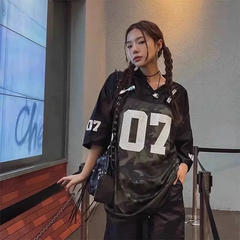 Retro Punk Hip Hop Street V-Ne Sport T-Shirt Baumwolle Casual Fem Faion Frühling 2023, kleine Anzahl 07