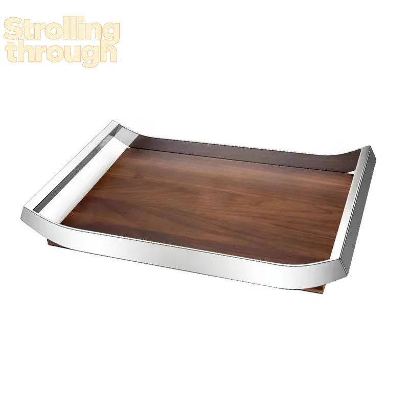 

European light luxury ins creative plate tray household simple walnut tea tray storage tray