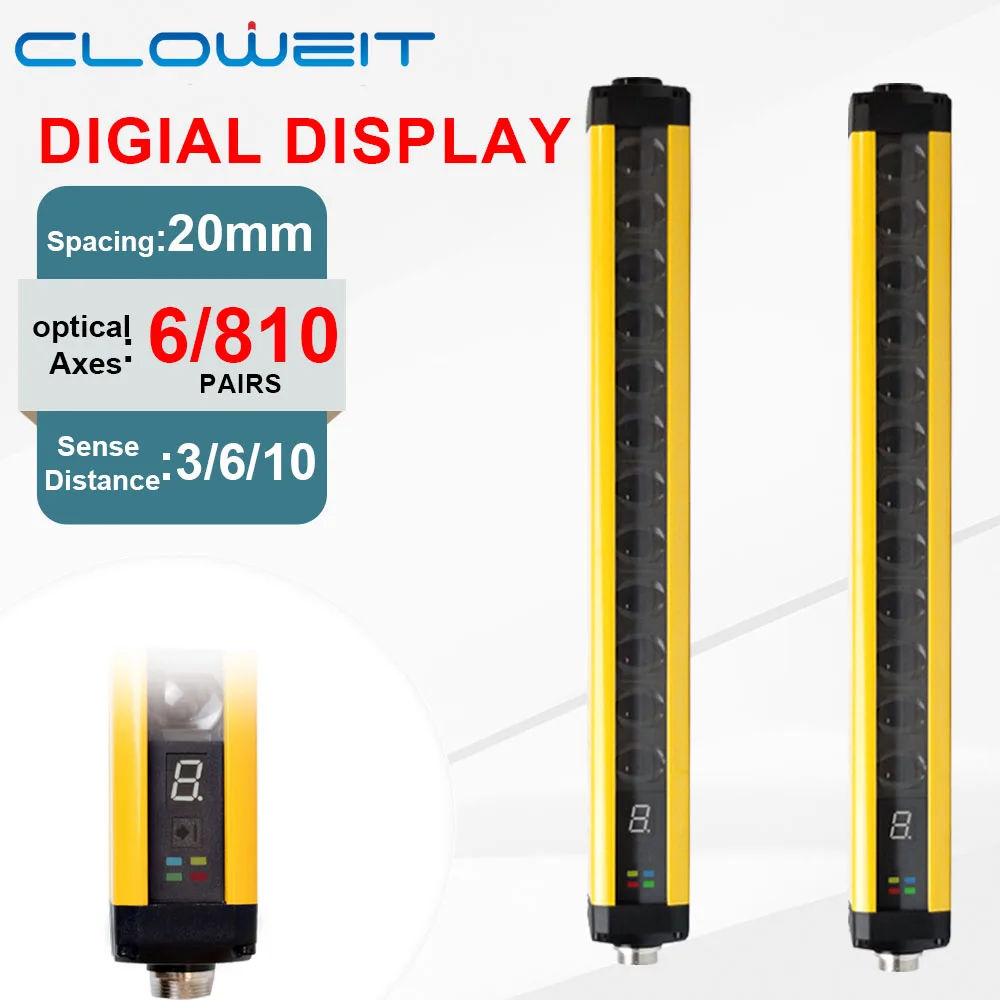 

Cloweit Safety Light Curtains LSG10-2006/8/10 Beams 20mm Protection LED Digital Display Industry Safe Photoelectric Sensor NPN