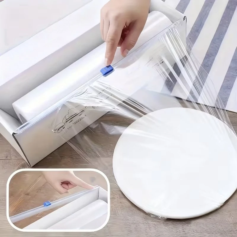 Food Grade Plastic Wrap Large Roll with Slider Cutter Box for Kitchen Household Storage Cooking and Efficient Food Preservation