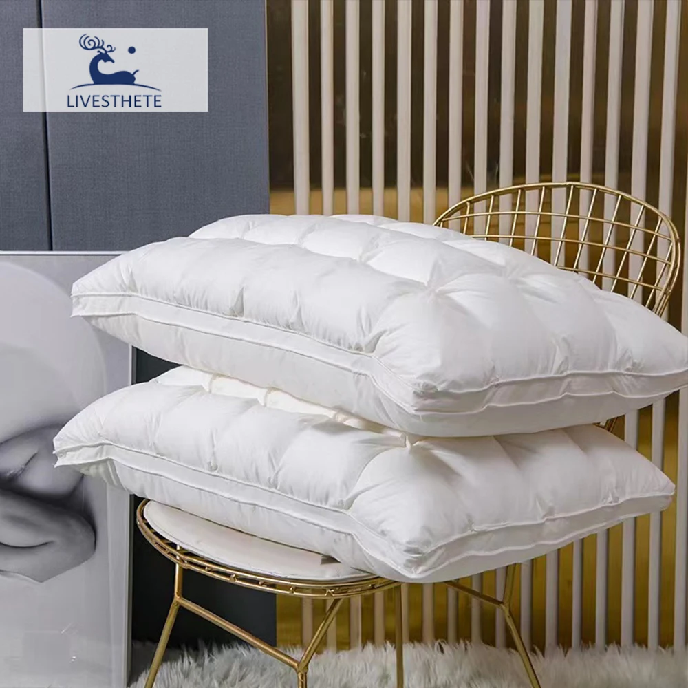 Liv-Esthete 3D Bread White Goose Down Pillow Down-proof Rectangle King Queen Bed Pillows For Sleeping100% Cotton Cover 1PCS