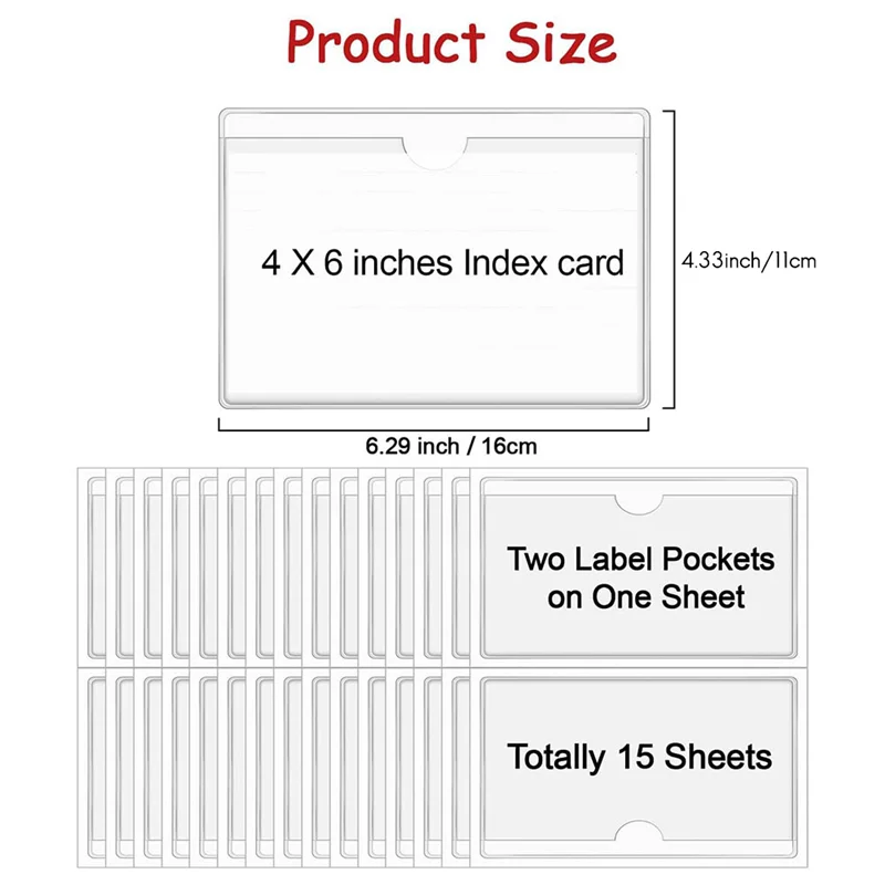 Practical-Clear Adhesive Pockets 4X6in Index Card Pockets Sleeves Self Adhesive With Top Loading Label Pockets (30 PCS) Easy Ins