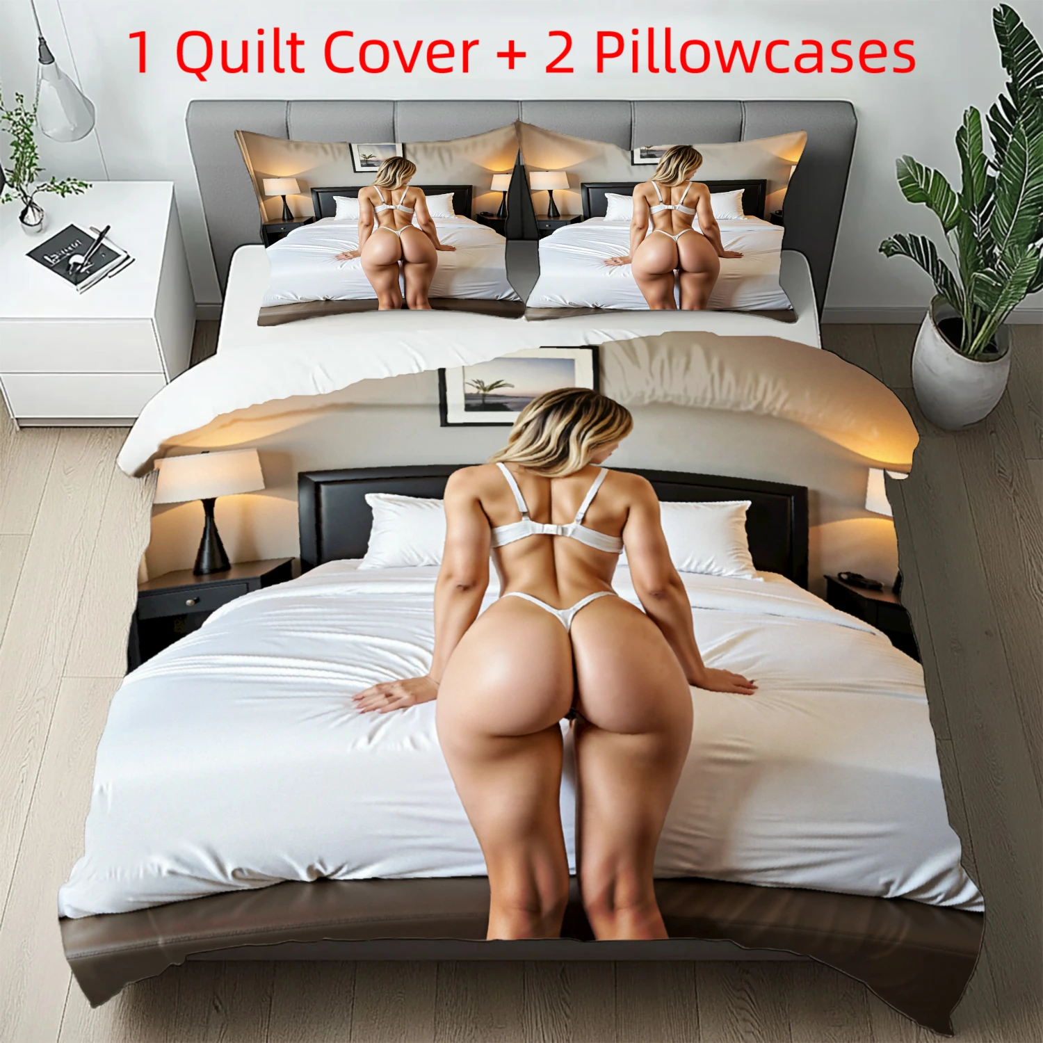 A Bedding Set Featuring Designs of Alluring Women with Sexy Curves Including 1 Duvet Cover And 1 Or 2 Pillowcases