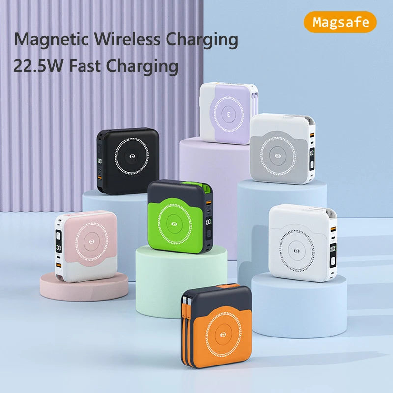 10000mAh Magsafe Power Bank USB C PD22.5W Fast Charging Wireless Charger for iPhone Apple Watch Magnetic Powerbank with AC Plug